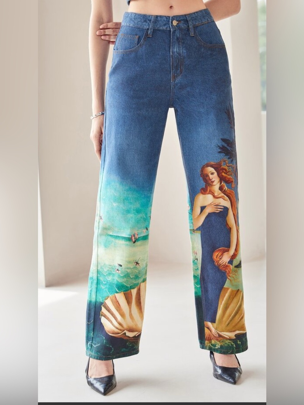 SHEIN MOD wide leg jean with Birth of Venus Motif size 25 - Picture 1 of 7
